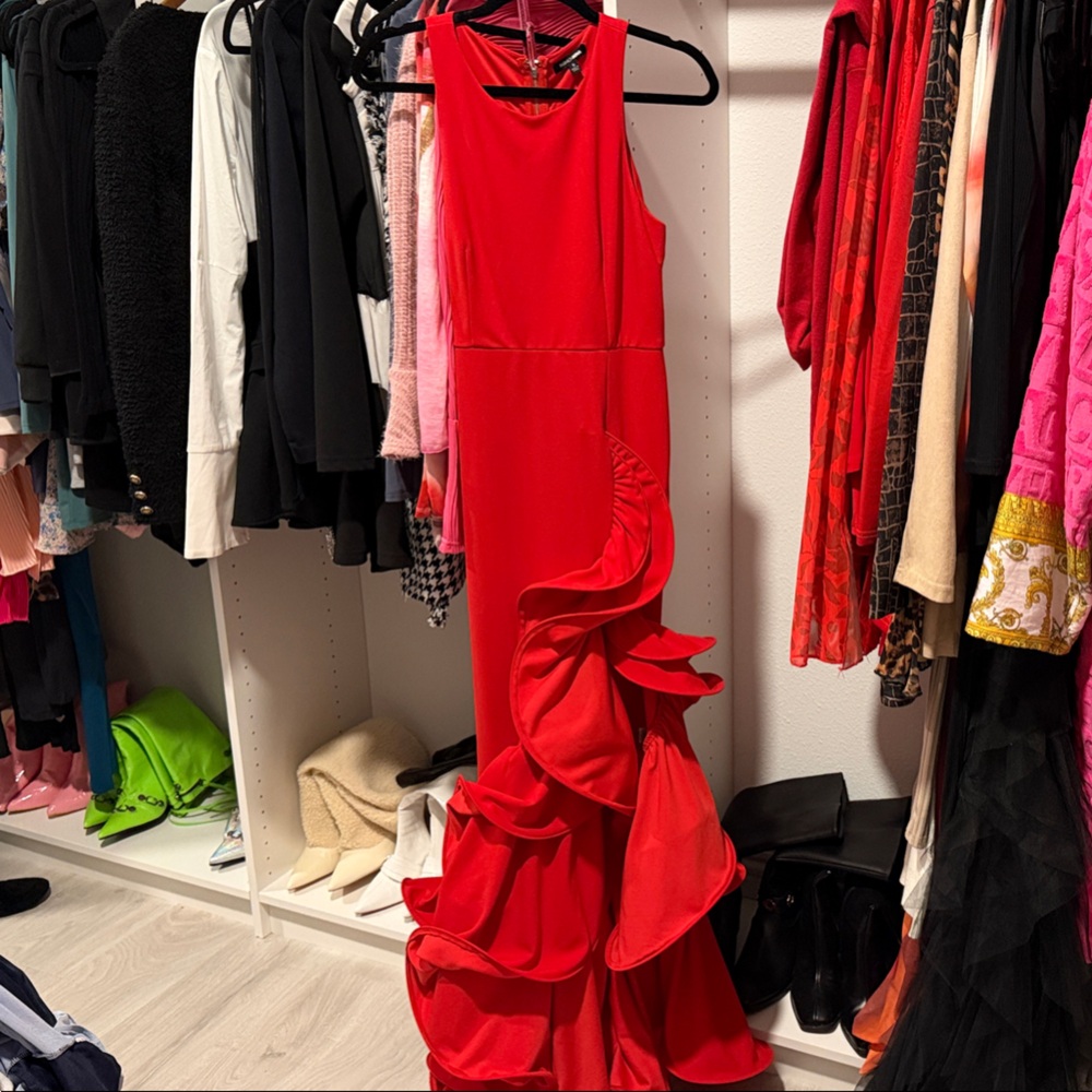 Fashion Nova Red Ruffled Mermaid Evening Gown